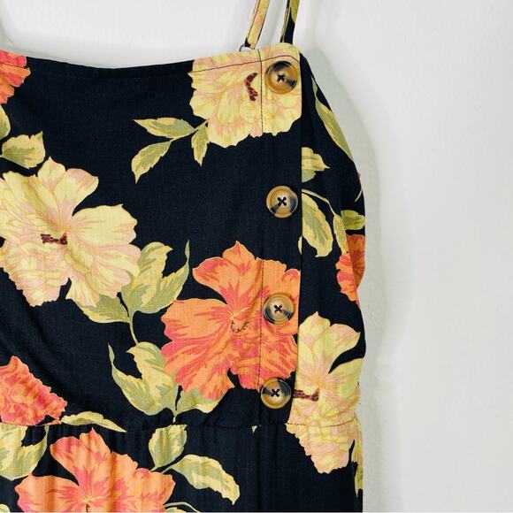 Vintage black cream pink floral cottagecore button midi dress medium - Picture 5 of 9